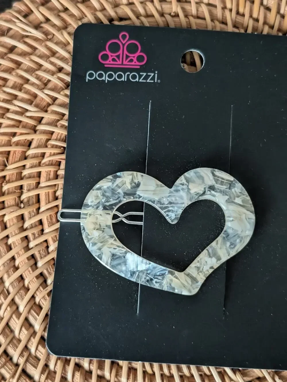 Paparazzi HEART Not to Love White Iridescent Acrylic Heart Hair Clip